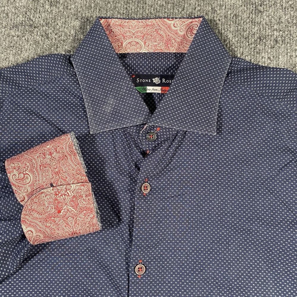 Stone Rose Mens XL Flip Cuff Bandana Polka Dot Long Sleeve Oxford Shirt Designer